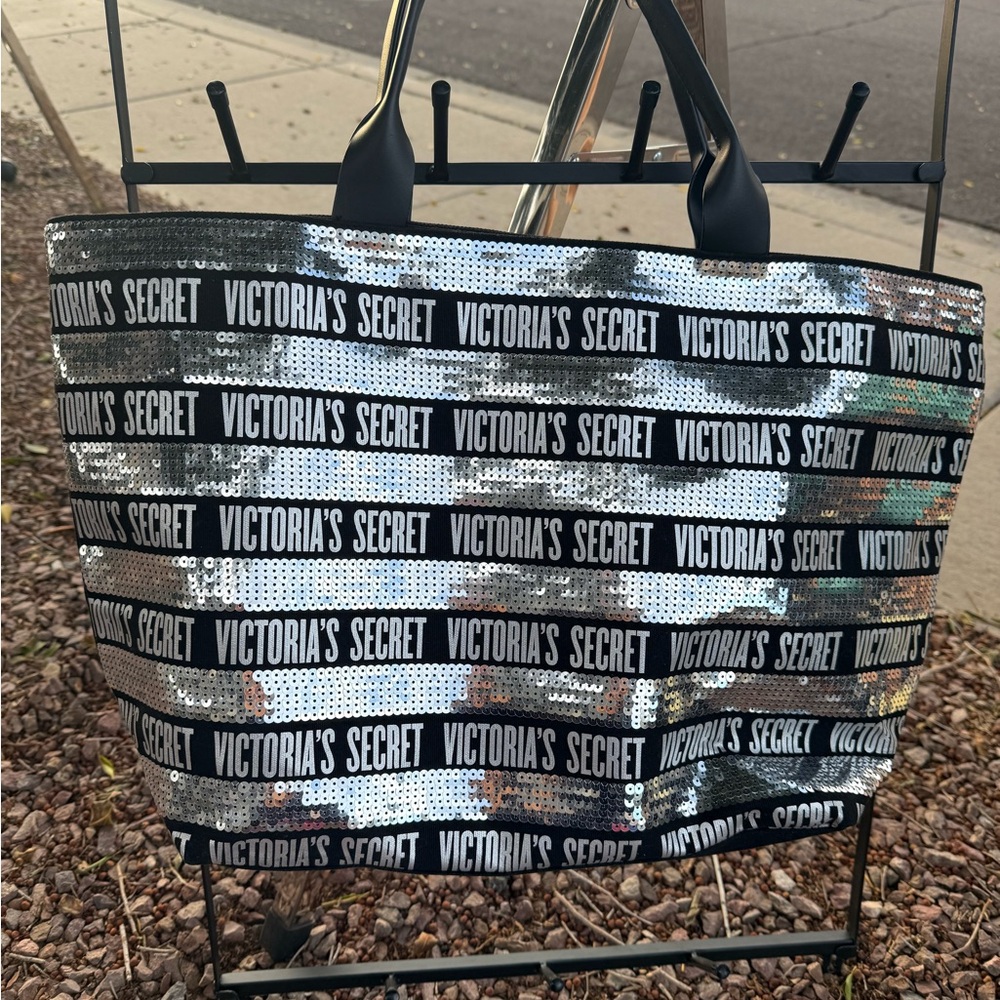 Victoria's Secret Black and Silver Tote Bag